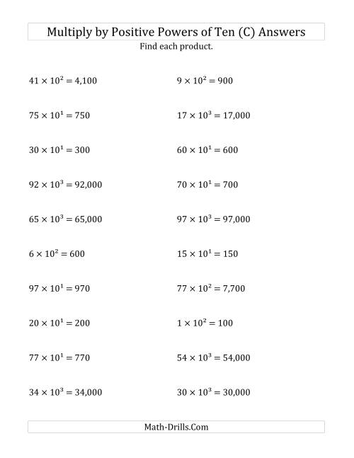 The Multiplying Whole Numbers by Positive Powers of Ten (Exponent Form) (C) Math Worksheet Page 2