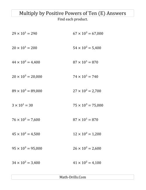 The Multiplying Whole Numbers by Positive Powers of Ten (Exponent Form) (E) Math Worksheet Page 2