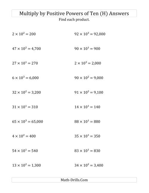 The Multiplying Whole Numbers by Positive Powers of Ten (Exponent Form) (H) Math Worksheet Page 2