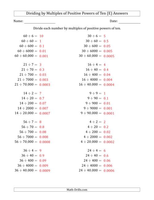 The Learning to Divide Numbers (Quotients Range 1 to 10) by Multiples of Positive Powers of Ten in Standard Form (E) Math Worksheet Page 2