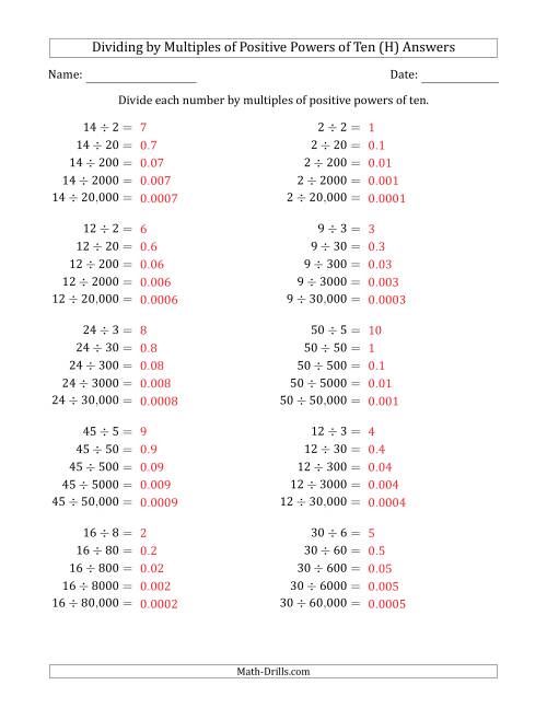 The Learning to Divide Numbers (Quotients Range 1 to 10) by Multiples of Positive Powers of Ten in Standard Form (H) Math Worksheet Page 2