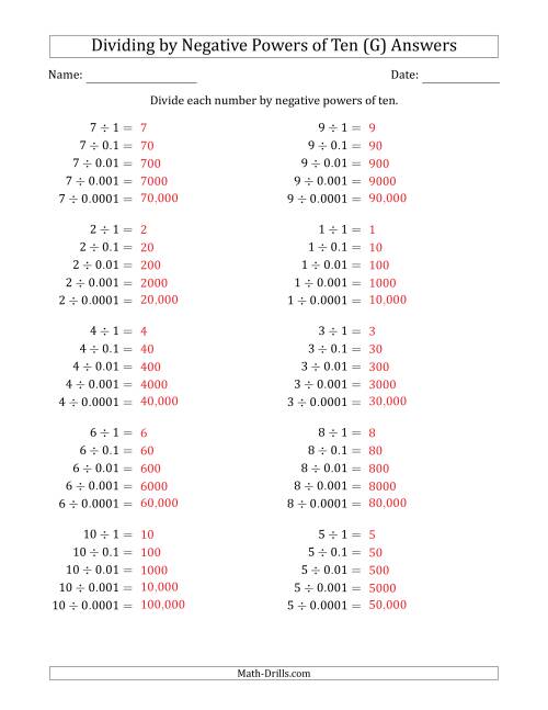 The Learning to Divide Numbers (Range 1 to 10) by Negative Powers of Ten in Standard Form (G) Math Worksheet Page 2