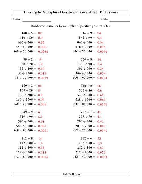 The Learning to Divide Numbers (Quotients Range 10 to 99) by Multiples of Positive Powers of Ten in Standard Form (D) Math Worksheet Page 2