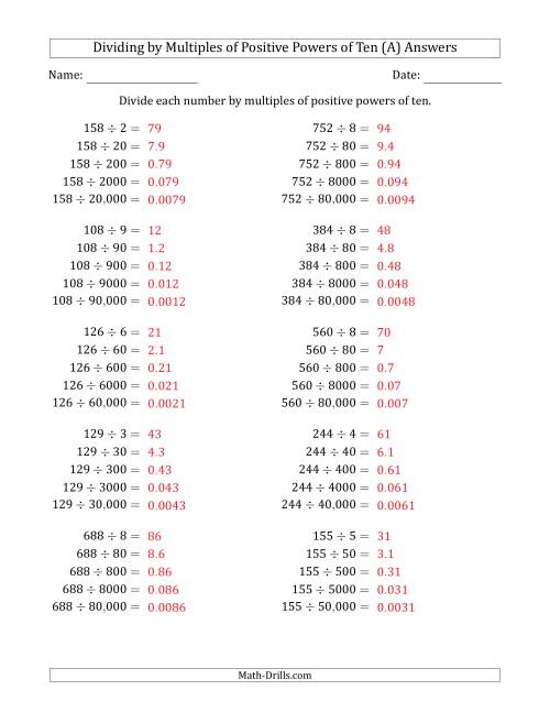 The Learning to Divide Numbers (Quotients Range 10 to 99) by Multiples of Positive Powers of Ten in Standard Form (All) Math Worksheet Page 2