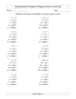 Learning to Multiply Numbers (Range 1 to 10) by Multiples of Negative Powers of Ten in Standard Form