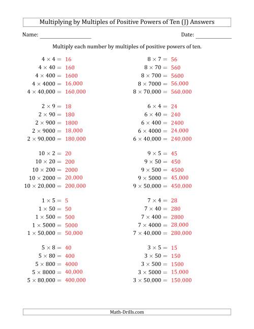 The Learning to Multiply Numbers (Range 1 to 10) by Multiples of Positive Powers of Ten in Standard Form (J) Math Worksheet Page 2