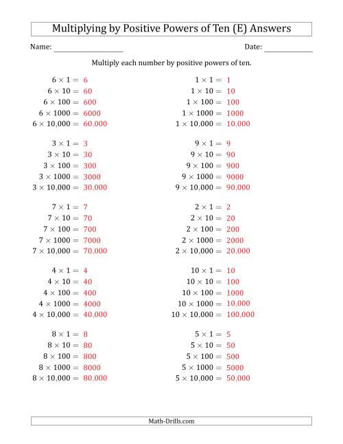 The Learning to Multiply Numbers (Range 1 to 10) by Positive Powers of Ten in Standard Form (E) Math Worksheet Page 2