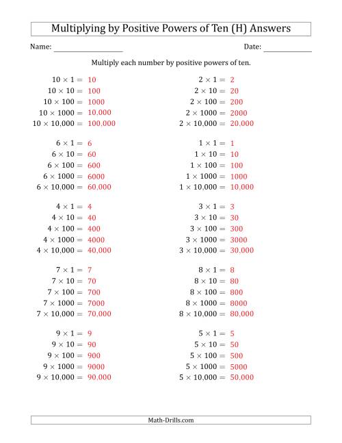 The Learning to Multiply Numbers (Range 1 to 10) by Positive Powers of Ten in Standard Form (H) Math Worksheet Page 2