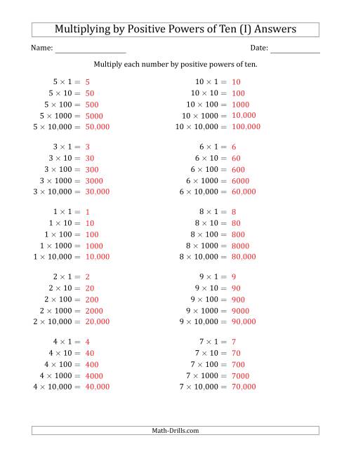 The Learning to Multiply Numbers (Range 1 to 10) by Positive Powers of Ten in Standard Form (I) Math Worksheet Page 2