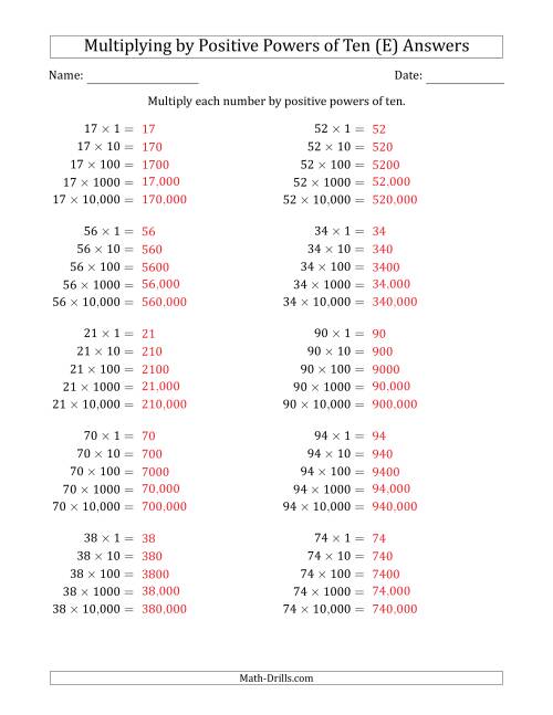 The Learning to Multiply Numbers (Range 10 to 99) by Positive Powers of Ten in Standard Form (E) Math Worksheet Page 2