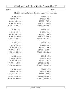 Learning to Multiply Numbers (Range 1 to 10) by Multiples of Negative Powers of Ten in Standard Form (Whole Number Answers)
