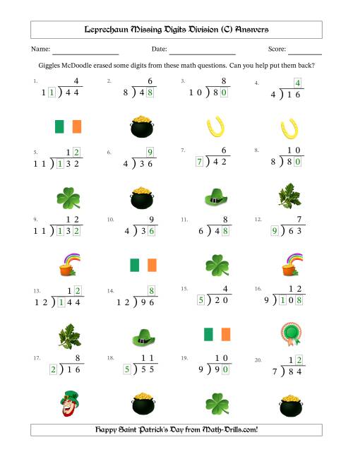 The Leprechaun Missing Digits Division (Easier Version) (C) Math Worksheet Page 2