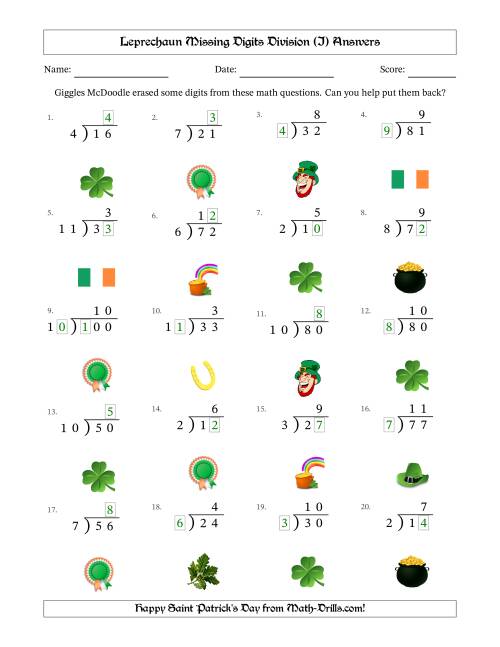 The Leprechaun Missing Digits Division (Easier Version) (I) Math Worksheet Page 2