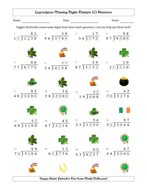 The Leprechaun Missing Digits Division (Harder Version) (C) Math Worksheet Page 2