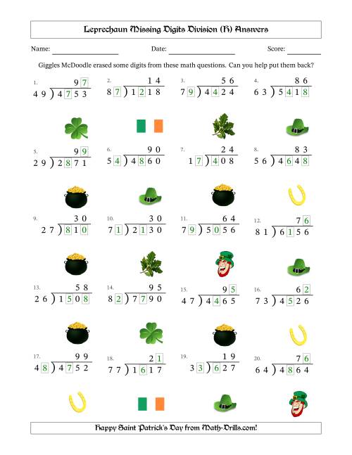 The Leprechaun Missing Digits Division (Harder Version) (H) Math Worksheet Page 2