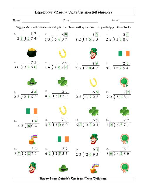 The Leprechaun Missing Digits Division (Harder Version) (All) Math Worksheet Page 2