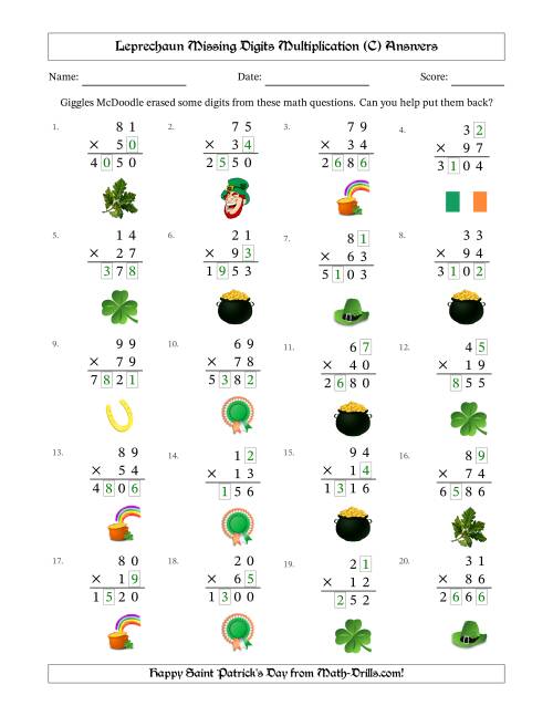 The Leprechaun Missing Digits Multiplication (Harder Version) (C) Math Worksheet Page 2