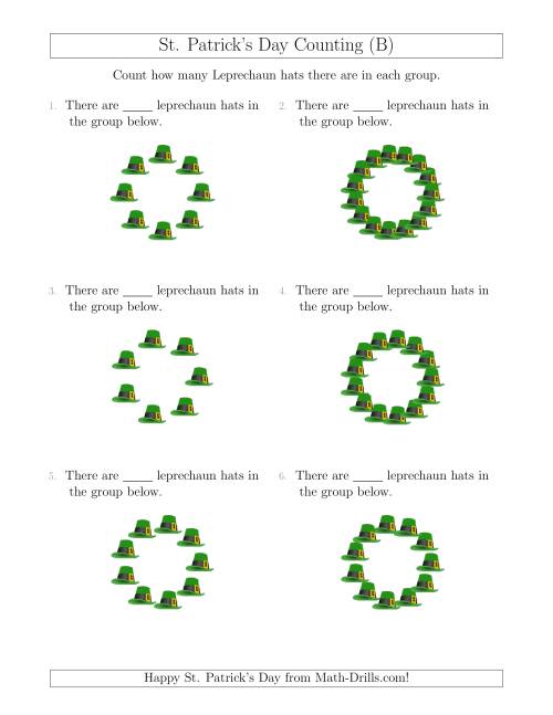 The Counting Leprechaun Hats in Circular Arrangements (B) Math Worksheet