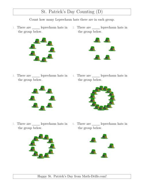 The Counting Leprechaun Hats in Circular Arrangements (D) Math Worksheet