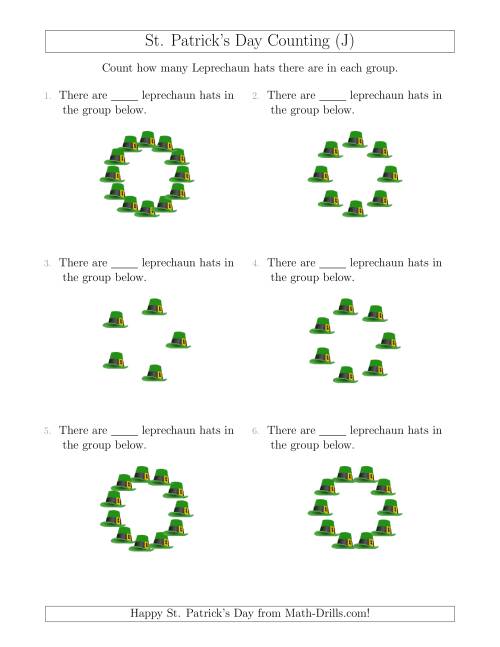 The Counting Leprechaun Hats in Circular Arrangements (J) Math Worksheet