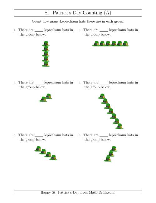 The Counting Leprechaun Hats in Linear Arrangements (A) Math Worksheet