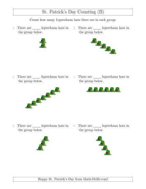 The Counting Leprechaun Hats in Linear Arrangements (B) Math Worksheet