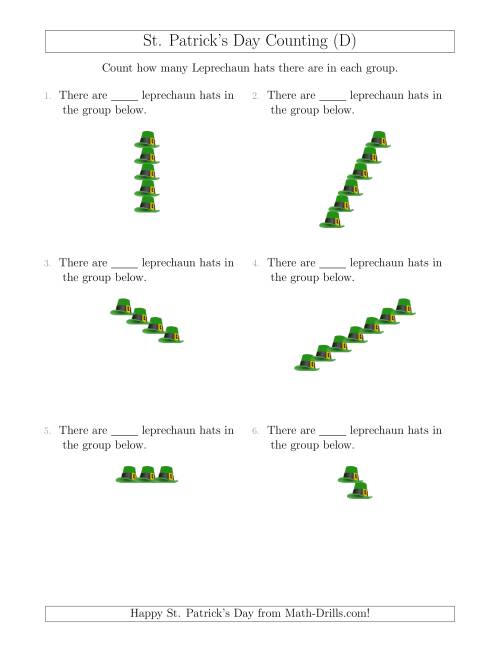 The Counting Leprechaun Hats in Linear Arrangements (D) Math Worksheet