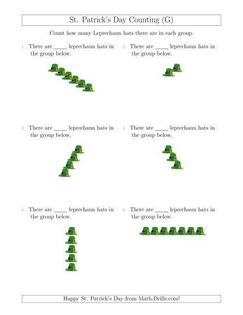 The Counting Leprechaun Hats in Linear Arrangements (G) Math Worksheet