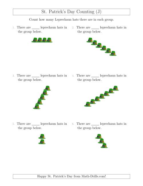 The Counting Leprechaun Hats in Linear Arrangements (J) Math Worksheet