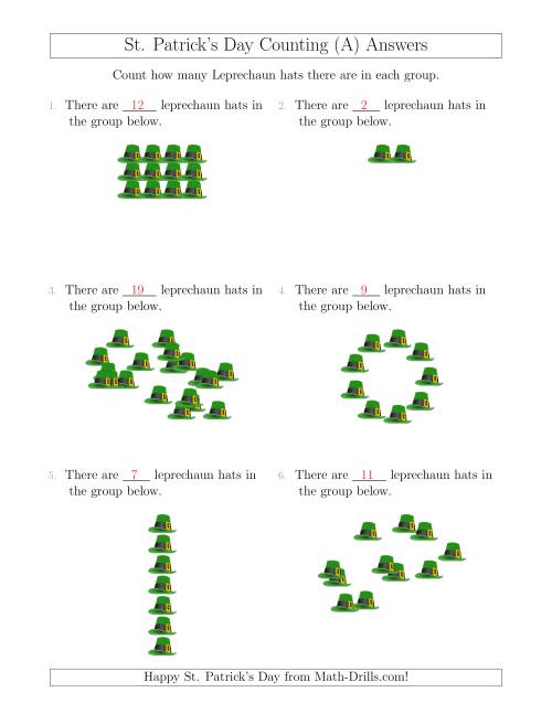 The Counting Leprechaun Hats in Various Arrangements (A) Math Worksheet Page 2