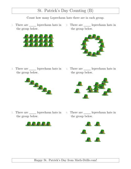 The Counting Leprechaun Hats in Various Arrangements (B) Math Worksheet
