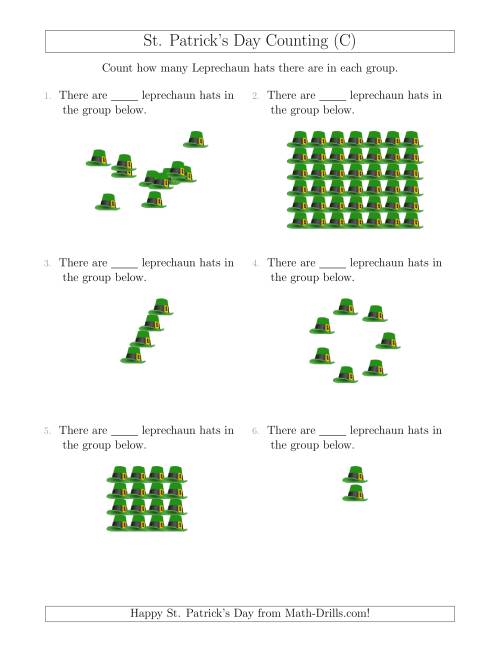 The Counting Leprechaun Hats in Various Arrangements (C) Math Worksheet