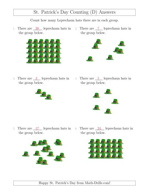 The Counting Leprechaun Hats in Various Arrangements (D) Math Worksheet Page 2