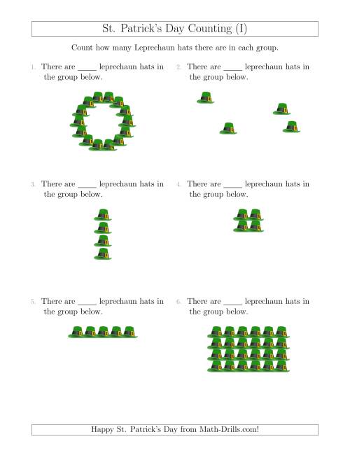 The Counting Leprechaun Hats in Various Arrangements (I) Math Worksheet