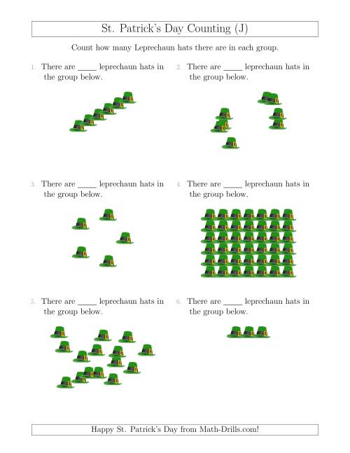 The Counting Leprechaun Hats in Various Arrangements (J) Math Worksheet