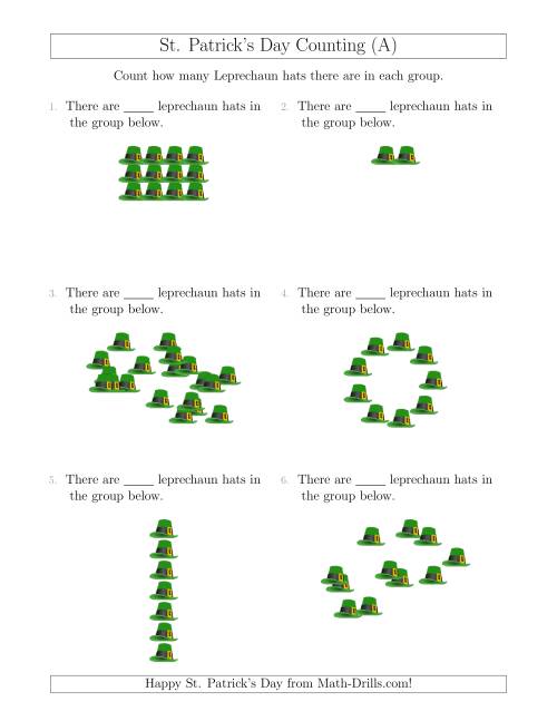 The Counting Leprechaun Hats in Various Arrangements (All) Math Worksheet