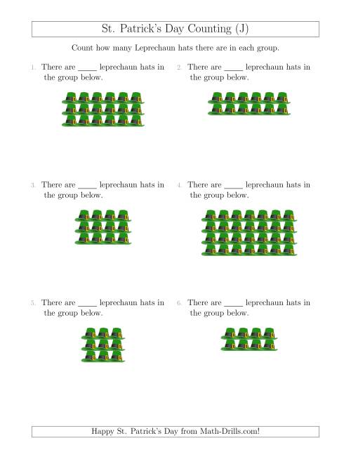 The Counting Leprechaun Hats in Rectangular Arrangements (J) Math Worksheet
