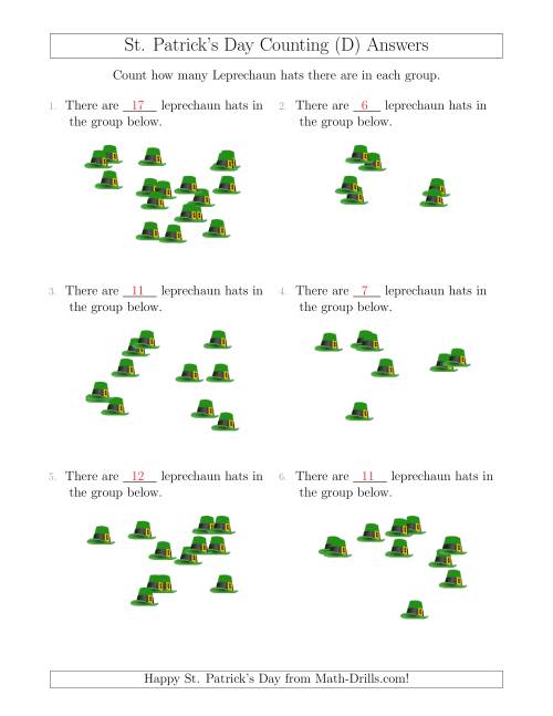The Counting up to 20 Leprechaun Hats in Scattered Arrangements (D) Math Worksheet Page 2