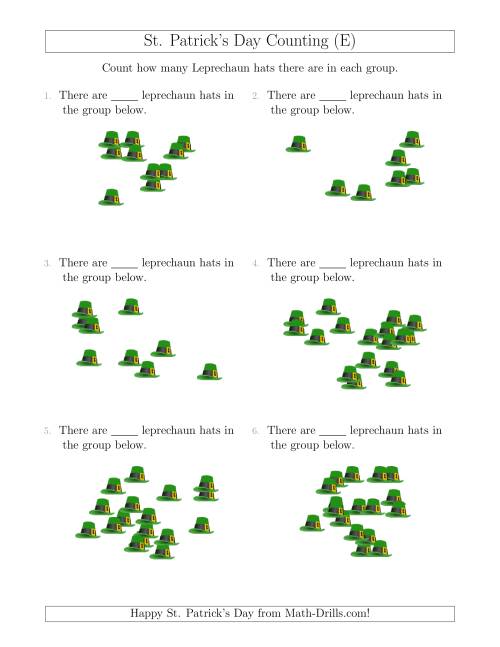 The Counting up to 20 Leprechaun Hats in Scattered Arrangements (E) Math Worksheet