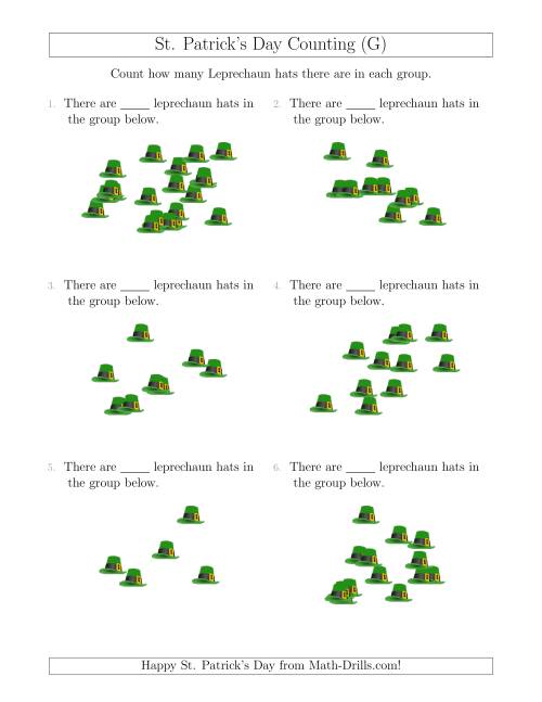 The Counting up to 20 Leprechaun Hats in Scattered Arrangements (G) Math Worksheet