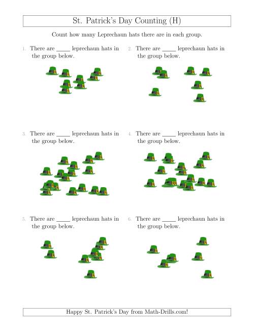 The Counting up to 20 Leprechaun Hats in Scattered Arrangements (H) Math Worksheet