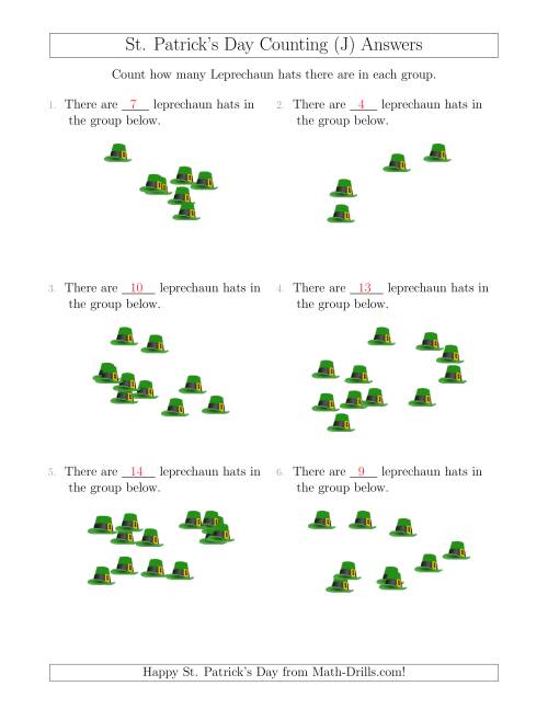The Counting up to 20 Leprechaun Hats in Scattered Arrangements (J) Math Worksheet Page 2
