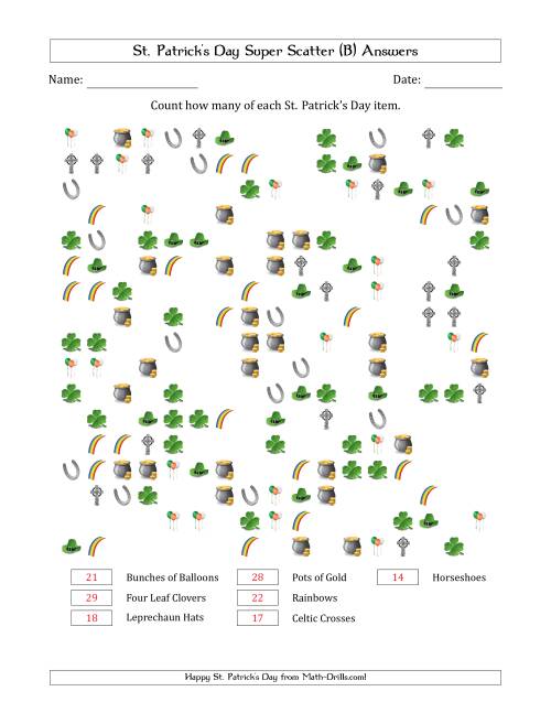 The Counting St. Patrick's Day Items in Super Scattered Arrangements (50 Percent Full) (B) Math Worksheet Page 2