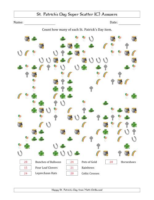 The Counting St. Patrick's Day Items in Super Scattered Arrangements (50 Percent Full) (C) Math Worksheet Page 2