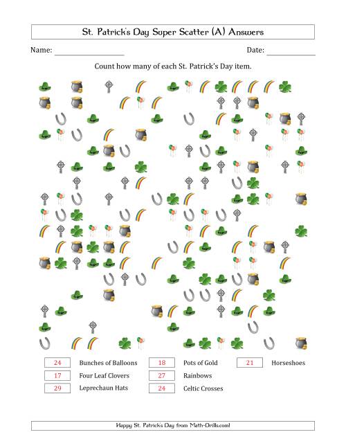 The Counting St. Patrick's Day Items in Super Scattered Arrangements (50 Percent Full) (All) Math Worksheet Page 2