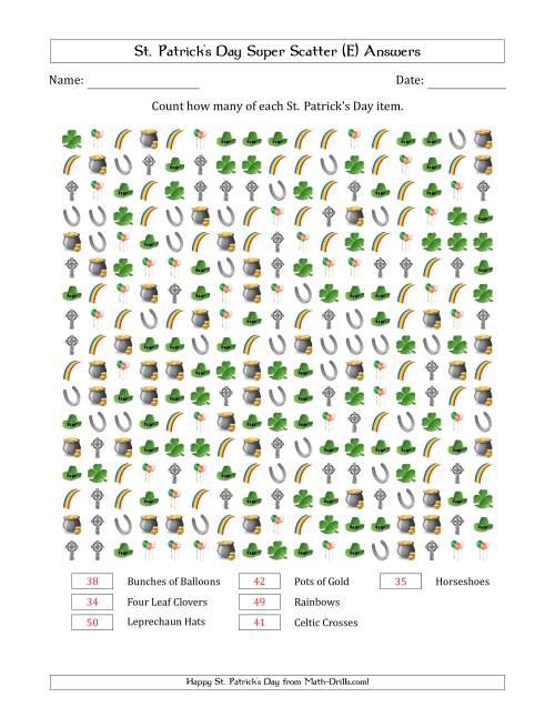 The Counting St. Patrick's Day Items in Super Scattered Arrangements (100 Percent Full) (E) Math Worksheet Page 2