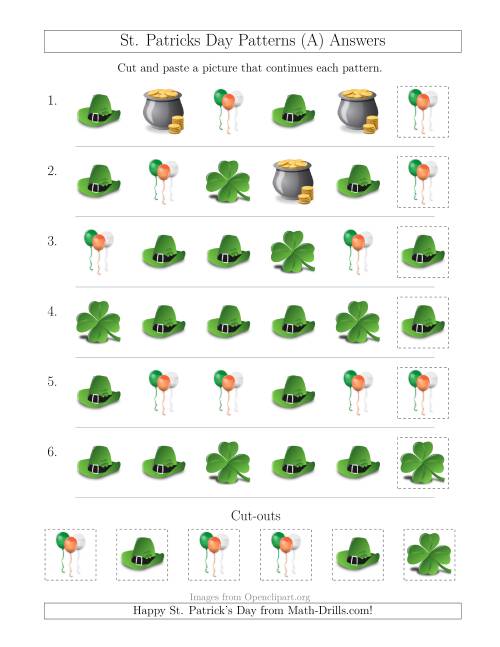 The St. Patrick's Day Picture Patterns with Shape Attribute Only (A) Math Worksheet Page 2