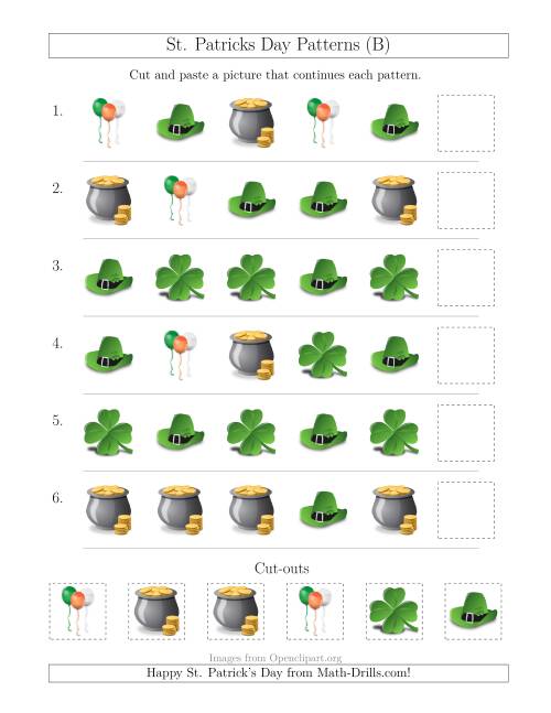 The St. Patrick's Day Picture Patterns with Shape Attribute Only (B) Math Worksheet