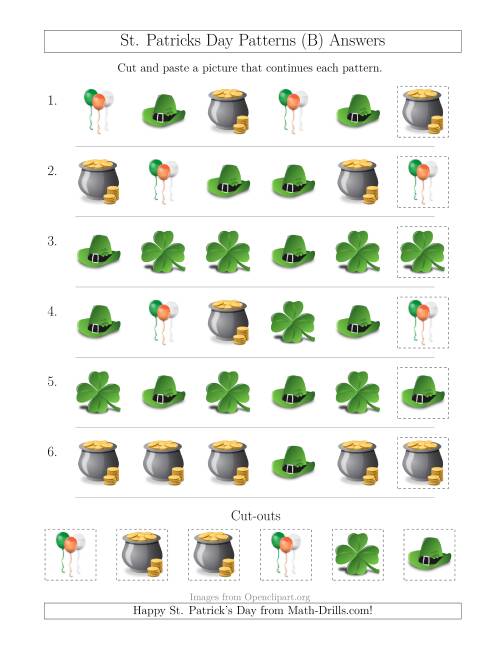 The St. Patrick's Day Picture Patterns with Shape Attribute Only (B) Math Worksheet Page 2