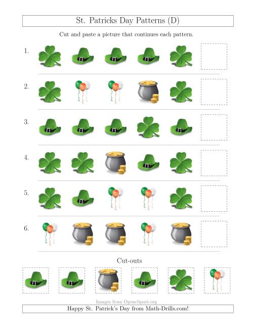 The St. Patrick's Day Picture Patterns with Shape Attribute Only (D) Math Worksheet
